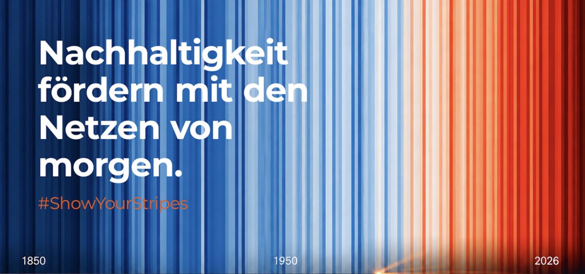 SENTAL zeigt die Klimastreifen von Prof. Ed Hawkins zum show your stripes day.